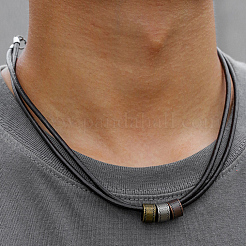 1Pc Alloy Flat Round Beads Imitation Leather Double Layer Necklaces&nbsp;NJEW-CL0001-13