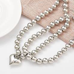 2個2スタイルの合金ハートペンダントネックレスセット  女性用ラウンドccbプラスチックビーズネックレス  プラチナ  15.08~17.91インチ（38.3~45.5cm）  1個/スタイル&nbsp;NJEW-P319-02P