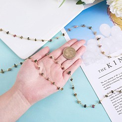 天然のマルチカラートルマリンチップビーズチェーン  ゴールデン真鍮パーツ  長持ちメッキ  ハンダ付け  スプールで  4~14x4~11x2~7mm  約3.28フィート（1m）/箱&nbsp;CHC-SZ0001-62C