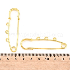鉄の安全ピンのブローチパーツ  ループが3つ付いたキルトピン  ゴールドカラー  60~61x18.5x7mm  穴：5mmと2.2mm&nbsp;IFIN-Z005-02G-02