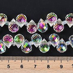 電気メッキガラスビーズセット  ティアドロップ  ショッキングピンク  10~11x8mm  穴：1mm  約93個/連  62cm&nbsp;X-EGLA-D030-17X