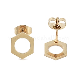PVD真空メッキ304ステンレススチールスタッドピアス（女性用）  中空六角  ゴールドカラー  9.5x8mm&nbsp;EJEW-A048-08G