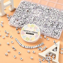 不透明なアクリル水平穴レタービーズ  キューブ  弾性水晶の線で  ホワイト  6x6x6mm  穴：3.2~3.5mm  約802個/セット&nbsp;SACR-YW0001-44