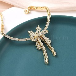 リボン結びの真鍮マイクロパヴェキュービックジルコニアリンクチェーンブレスレット（女性用）  ラックめっき  長持ちメッキ  18KGP本金メッキ  6-1/4インチ（15.8cm）&nbsp;BJEW-A279-01G