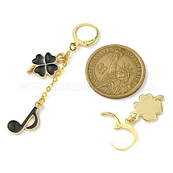 金合金エナメルダングルフレンチフックピアス  非対称イヤリング  クローバー  33~64x10~12.5mm&nbsp;EJEW-JE05654-02
