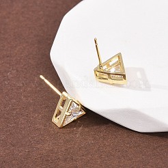 Brass Micro Pave Clear Cubic Zirconia Stud Earrings&nbsp;EJEW-C174-02F-G