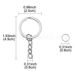 50個の鉄製スプリットキーリング  50個の鉄製オープン丸カン付き  プラチナ  49mm  リング：25x2mm  チェーンリンク：8x5mm&nbsp;IFIN-YW0003-43