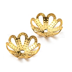 304ステンレススチールビーズキャップ  マルチ花弁  花  18KGP本金メッキ  9.5x3mm  穴：1mm&nbsp;STAS-G310-15G