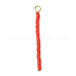 304ステンレススチールのフラットヘッドピンペンダント付きシリンダーシードビーズ  カラフル  43x2x2mm  穴：2.5mm&nbsp;PALLOY-JF03293