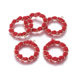 合金ワイヤーラップペンダント  ナイロンと  リング  レッド  ライトゴールド  40.5x36.5x3mm  穴：2mm&nbsp;LS-PALLOY-E558-01G-AAA