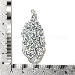 アクリルパーツ  グリッターパウダー付き  羽  ライトシアン  54.5x21.5x2mm  穴：1.8mm&nbsp;OACR-H113-02C