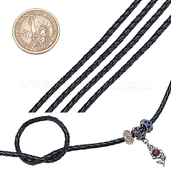 Diameter 3mm Black Round Folded Bolo Genuine Braided Leather Cords for Necklace Bracelet Jewelry Making&nbsp;WL-PH0002-01A