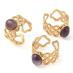 Oval Natural Amethyst Finger Rings&nbsp;RJEW-Z057-13G-03
