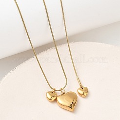 304ステンレススチール製トリプルハートペンダントラウンドスネークチェーンネックレス（女性用）  イオンプレーティング（ip）  18KGP本金メッキ  15.91インチ（40.4cm）&nbsp;NJEW-A074-02G
