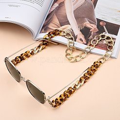 眼鏡チェーン  眼鏡用ネックストラップ  アクリル＆アルミニウム＆ccbプラスチックカーブチェーン付き  304ステンレススチールのロブスタークロウ留め具とゴムループエンド  ライトゴールド  ライトカーキ  28.15インチ（71.5cm）&nbsp;AJEW-EH00222