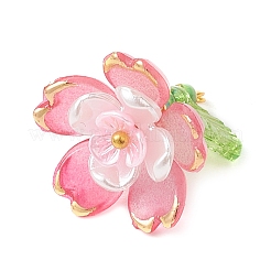 透明なアクリルパーツ  ガラスシードビーズで  花  ゴールドライン入り  ライトコーラル  17.5x18x19mm  穴：1.8mm&nbsp;PALLOY-MZ00822-02