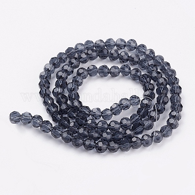ガラスビーズ連売り  多面カット  ラウンド  プルシアンブルー  4mm  穴：1mm  約98個/連  13.7インチ&nbsp;EGLA-J042-4mm-03-1