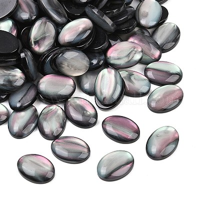 樹脂カボション  模造シェル  オーバル  ブラック  18x13x4mm&nbsp;X-CRES-J038-13x18mm-02-1