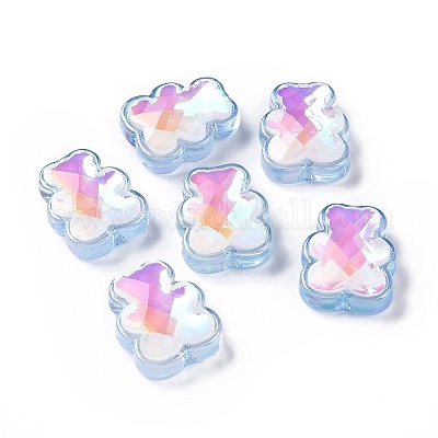 アクリルビーズ  多面カット  クマ  ライトスカイブルー  28x23x11.3mm  穴：3.5mm&nbsp;OACR-E007-02B-1
