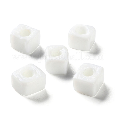 手作りランプワークビーズ  正方形  ホワイト  9.5~11.5x10~12x8~8.5mm  穴：3.5~4mm&nbsp;LAMP-Q003-01G-1