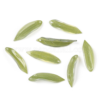 プラスチックチャーム  葉  黄緑  23.5x7x3mm  穴：1.2mm&nbsp;KY-N015-038-1