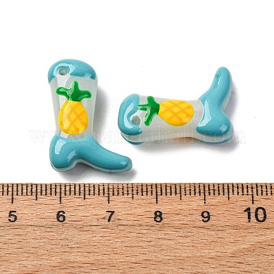 焼き絵の具、ガラス、エナメル、ビーズ  パイナップル付きブーツ  ダークターコイズ  24x17x8~8.5mm  穴：1.4mm&nbsp;BLOW-D300-01L-1