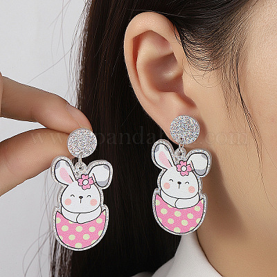 イースターアクリルダングルスタッドピアス  兎  ピンク  49x25mm&nbsp;FS-WG96A64-10-1