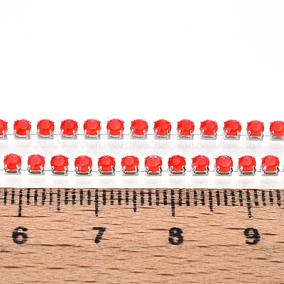 鉄ラインストーンカップチェーン  スプールで  銀  レッドオレンジ  2~2.5x2~2.5x2~2.5mm  約30.00フィート（9.14m）/ロール&nbsp;CH-T006-01A-06-1