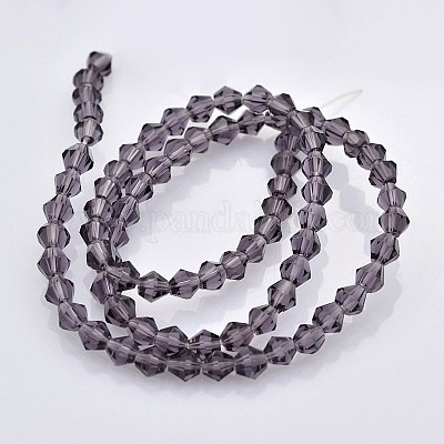 カット加工ダブルコーンガラスビーズ連売り  ダークスレートブルー  4x4mm  穴：0.8~1mm  約75~78個/連  28~29cm&nbsp;EGLA-P017-4mm-03-1