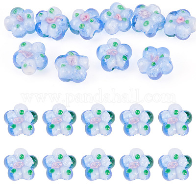 10個の手作りランプワークビーズ  バンピー  花  藤紫色  13.5~14x14.5~15x7~8mm  穴：1.4mm&nbsp;LAMP-TADJ0001-01F-1
