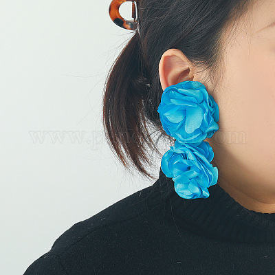 ポリエステルダングルスタッドピアス  花  ドジャーブルー  400x53mm&nbsp;FS-WGB7C07-04-1