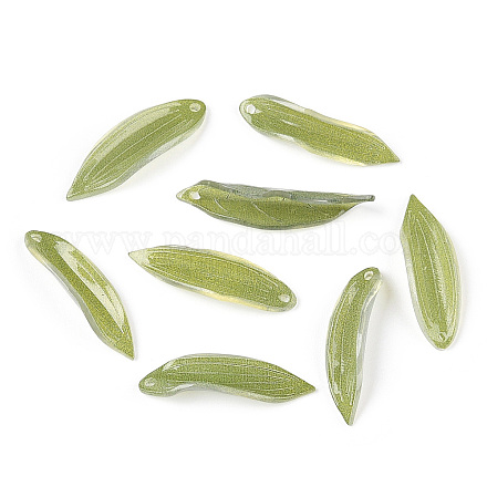 プラスチックチャーム  葉  黄緑  23.5x7x3mm  穴：1.2mm&nbsp;KY-N015-038-1