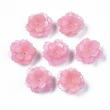 プラスチックビーズ  花  ピンク  19x20x8mm  穴：0.8mm&nbsp;KY-N015-030-1
