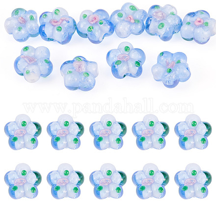 10個の手作りランプワークビーズ  バンピー  花  藤紫色  13.5~14x14.5~15x7~8mm  穴：1.4mm&nbsp;LAMP-TADJ0001-01F-1