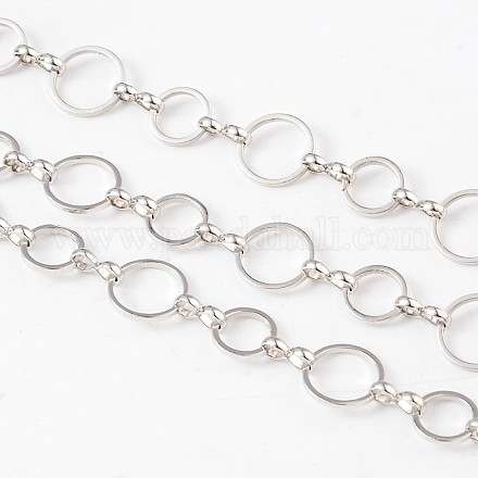 真鍮製手作りのチェーン  溶接されていない  スプールで  プラチナ  直径約8と10mm  厚さ1mm  約32.8フィート（10m）/ロール&nbsp;CHR024-CK142-NF-1