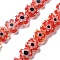 Handmade Millefiori Lampwork Beads Strands, Flower, Red, 7.5~8.5x7.5~8.5x3~3.5mm, Hole: 0.8mm, about 50pcs/strand, 15.75~15.94 inch(40~40.5cm)