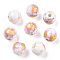 Floral Printed Porcelain Beads, Flower Patterned Ceramic Beads, Round, Goldenrod, 8mm, Hole: 2mm