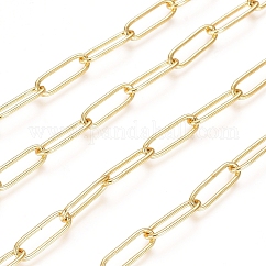 Soldered Brass Paperclip Chains, Drawn Elongated Cable Chains, Cadmium Free & Lead Free, Long-Lasting Plated, Real 18K Gold Plated, 14x4.5x1mm, 10m/roll