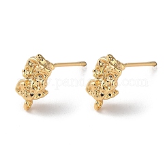 Rack Plating Brass Stud Earring Findings, Cadmium Free & Nickel Free & Lead Free, with Vertical Loop, Nugget, Real 18K Gold Plated, 12x6mm, Hole: 1.2mm, Pin: 1mm