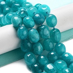 Natural Malaysia Jade Beads Strands, Oval, Dyed, Dark Turquoise, 11~13x9~10x8.5~10mm, Hole: 1mm, about 16pcs/strand, 7.28~7.48 inch(18.5~19cm)
