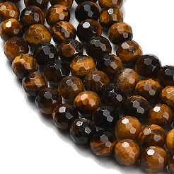 天然石タイガーアイビーズ連売り  多面カット  ラウンド  6mm  穴：0.9mm  約63~64個/連  15.16~15.28''（38.5~38.8センチメートル）&nbsp;G-C280-B21-6mm