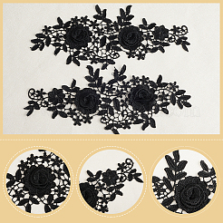 ポリエステル刺繍布縫い付けパッチ1組  花  ブラック  320x200x6mm&nbsp;PATC-CY0001-03