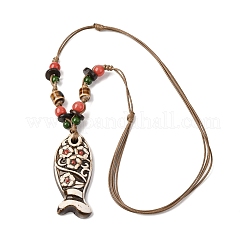 Ceramic Fish Pendant Adjustable Waxed Cord Necklaces for Women&nbsp;LS-NJEW-B146-04