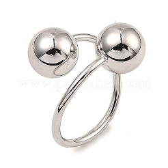 Rack Plating Brass Round Ball Beded Open Cuff Rings&nbsp;RJEW-D009-03P