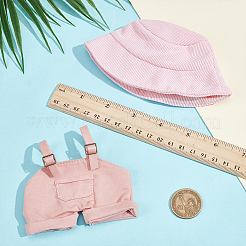 人形アクセサリー用のコットン＆PUレザーサスペンダーパンツ1点と布製バケットハット1点  ピンク  90x90x5mm&nbsp;DOLL-WR0001-05A