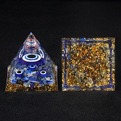 ナザールボンジュウオルゴナイトピラミッド樹脂エネルギージェネレーター  レイキ金箔天然ラピスラズリチップ入り、自宅オフィスデスク装飾用  60x60x60mm&nbsp;PW-WG995EA-01