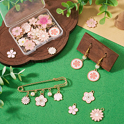 40個20スタイルアロイエナメルペンダント  花のチャーム  ピンク  9~27.5x12~25x1~3mm  穴：1.2~2.5mm  2個/スタイル&nbsp;ENAM-TA0004-04