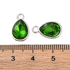 合金ガラスチャーム  多面カット  ティアドロップ  プラチナ  グリーン  14.5x9x5mm  穴：1.5mm&nbsp;PALLOY-T028-7x10mm-20