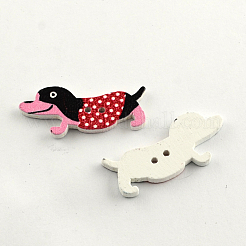 2-Hole Puppy Printed Wooden Buttons&nbsp;BUTT-R031-109