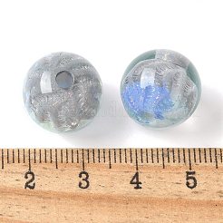 ツートンカラーの透明アクリルビーズ  手描きのビーズ  ラウンド  キラキラパウダー＆エナメル入り  銀  15x14mm  穴：3mm&nbsp;OACR-D304-02C